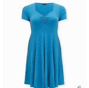 Blue Slub Rib Mini Dress